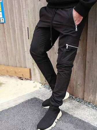 男士时尚休闲慢跑裤，多口袋，简约工装裤