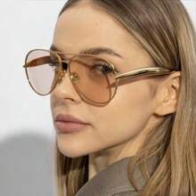 〖Summer Turn Up〗1 PCS Large Frame Double Beam Metal Fashion Glasses Toad Glasses Advanced Retro Personality Versatile Daily Wear Street Photography Vacation Travel Beach Accessories Gold Color
