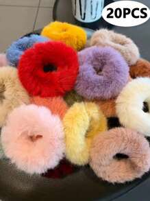 10/20 件儿童彩色简约毛绒发圈、发带、发饰、颜色随机、理想礼物