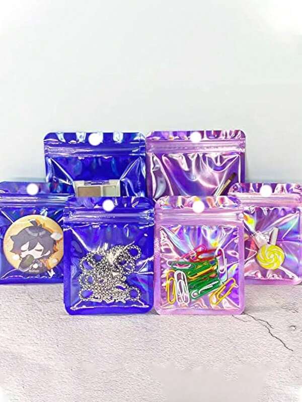 Colorful Laser Self-Sealing Bags, Colored Bags With Ribs, Colorful Plastic Bags For Jewelry Gifts And Hardware Accessories, Self-Sealing Plastic Bags, Thickened Transparent Colored Rib Bags, Storage Airtight Bags, Makeup Brush Packaging Bags, Gift Packaging Bags