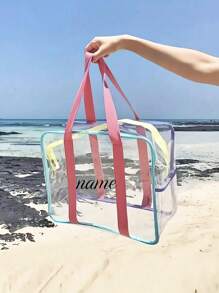 1 PC Waterproof Beach Bag Customizable Name Shoulder Bag Clear Jelly Bag Tote Bag Travel Bag Cosmetic Storage Bag PVC Tote Bag Cosmetic Shopping Bag Clear Shoulder Tote Bag Shopping Bag Storage Bag Back To School Season
