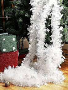 1pc Christmas DecorationFestive Christmas Garland Decoration With White Snowflakes, Christmas Tree Decor Accessories, Suitable For Christmas Home Wall Hanging, Stair Railing And Ceiling Hanging Decorations,Christmas