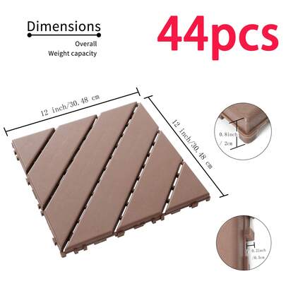 Baldosas de plástico entrelazadas para patio, paquete de 44, 30 x 30 x 2 cm, impermeables, para exteriores, para piscina, patio y balcón (marrón)
