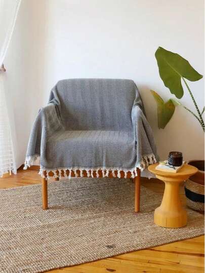 Gemaakt in Turkije - Eenpersoonsfauteuilhoes - 150x170 cm beige katoenen stof met streeppatroon - 100% Turks katoen - Zacht, modern en wasbaar