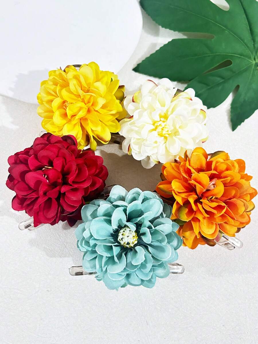 发夹 1 件女士仿花发夹，红色、橙色、米色、蓝色、黄色、牡丹色、黑色、灰色、透明，适合节日、派对、日常佩戴发饰优雅爪夹，学校用品，大学