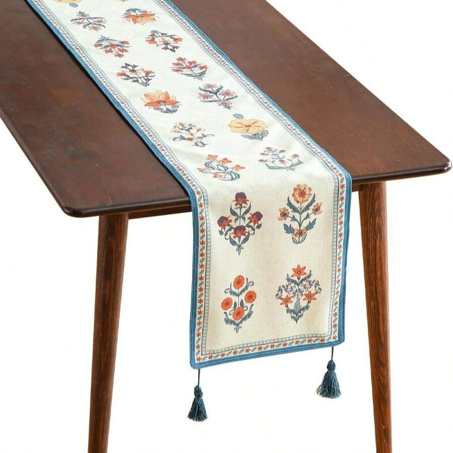ISAENNE Designer Elegant Linen Table Runner 102 Inches, Farmhouse Colorful Wildflower Pattern Table Runners For Dining Tables,Decoration For Thanksgiving,Parties,Christmas,New Year,12"X102" - Floralsea B - View 1