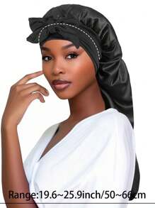 1pc New Long Taffeta Sleeping Cap, Women's Fashion Hair Care Hat, Bowknot Headband Beanie