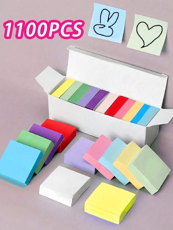 11pcs 1100 Sheets Mixed Color Sticky Note, Creative Easy To Post Sticky Note For Office, School Student,Tearable Sticky Sticky Note Paper For Students To Take Notes With Multifunctional Index Stickers,For School Supplies,Back To School