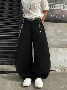 1pc Vintage American Style Patchwork Embroidered Distressed Relaxed Fit Wide Leg Jeans For Men (Belt And Accessories Not Included) - Black - View 7