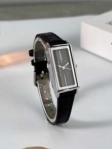 1 szt. damski zegarek w minimalistycznym stylu vintage, elegancka prostokątna tarcza, modne złote wskazówki, swobodny i szykowny damski zegarek na rękę, wodoodporny, luksusowy kwarc, odpowiedni do szkoły, na imprezę, do pracy, w podróży i na co dzień - Czarne - Zobacz 6