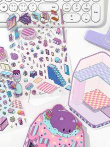 3张2.5D风景贴纸，小角落系列第3辑，3D迷你房屋DIY场景贴纸，适用于学生日记装饰、剪贴簿用品、趣味贴纸、笔记本电脑贴纸、Kindle手机贴纸 - 彩色 - 查看 6