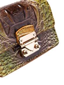 Crocodile - Embossed Mini Top - Handle Bag: Chain Strap, Dual - Compartment Design For Chic Daily Looks - Goldfish Brown - View 6