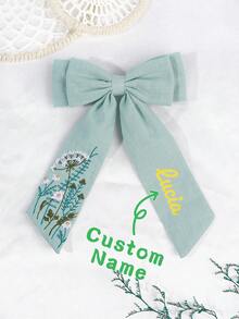 1 件定制花卉蝴蝶结印花名字刺绣涤纶丝带蝴蝶结发夹，适合女孩个性化名字发饰蝴蝶结花朵刺绣蝴蝶结优雅蝴蝶结刺绣发夹，适合日常发饰礼物（返校）