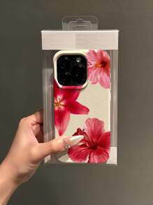 1 pieza Funda de teléfono a prueba de golpes con cobertura total de TPU con patrón floral blanco y rojo oscuro compatible con Apple 16, 15, 14, 13, 12, 11 Pro Max, Series