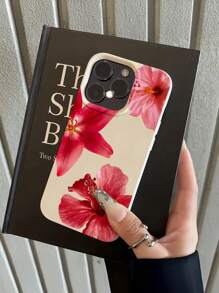 1 pieza Funda de teléfono a prueba de golpes con cobertura total de TPU con patrón floral blanco y rojo oscuro compatible con Apple 16, 15, 14, 13, 12, 11 Pro Max, Series