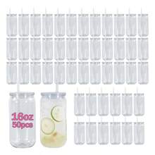 AGH Plastic Cup 16oz Clear Mason Can With Clear Lids For Summer Cold Drinks UVDTF 50 Pack - Clear With Clear Lids,50pack - View 3