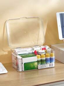 1pc Acrylic Flip-Top Storage Box, Medicine Organizer Case, Large Capacity Desk Organizer For Jewelry, Accessories, Stationery, And Cosmetics, Multi-Functional Transparent Container | Back To School Supplies