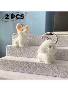 Chaveiro fofo de cachorrinho para bolsas, ideal para mulheres, homens, meninas e senhoras. Chaveiro estiloso com animais, perfeito para donos de cães ou amantes de animais. Chaveiro de liga metálica para casais, ideal para bolsas, chaves, celulares, mochilas, chaves de carro e carteiras. Ótimo presente de aniversário para amigos, para você mesmo, para namorado(a), para o Natal, para presentear professores e irmãs. - Branco - Ver 2