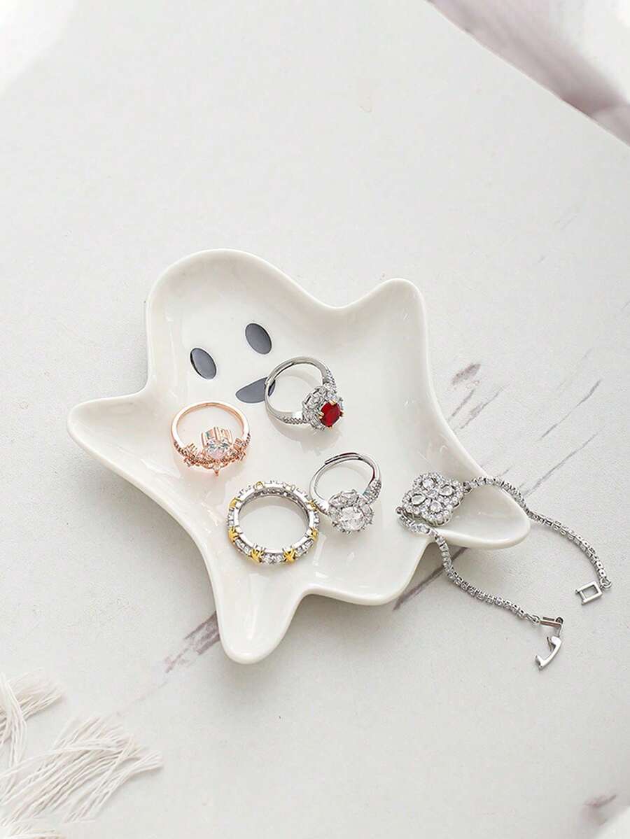 Halloween Ghost Jewelry Tray Ceramic Decorative Display Tray Desk Accessory Jewelry Organizer For Women Storage Organizer Travel Holiday Essential Fall Decor Autumn Halloween - White - View 1