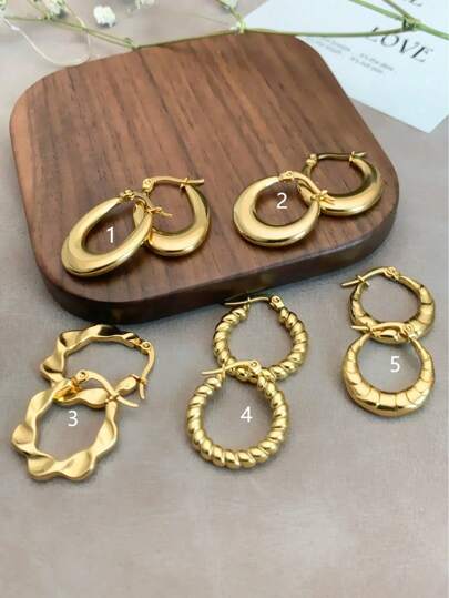 4 件套优雅法式女士不锈钢耳环套装