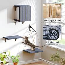 Tomnk Wall Mounted Cat Furniture Set - 5 Pcs Space-Saving Climber With Cat House, Bridge, Steps & Scratcher Board - DIY Wall Shelves Playground For Indoor Cats - Gray - Xám - Xem 4