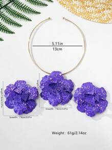 3pcs/Set Elegant Bohemian Style Metal Oversized Flower Pendant Necklace, Earrings Jewelry Set For Women, Suitable For Daily & Vacation Outfits