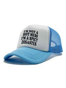 1pc Unisex Printed Decorative Funny Sponge Mesh Trucker Cap, Baseball Cap, Sun Hat, Dad Hat, Suitable For Back To School, Daily Use, Outdoor Travel, Hiking, Beach, Casual Vacation - Multicolor - View 2