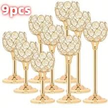 Elegant Metal Crystal Ball Glass Candle Holder With Windproof Glass Cover, Suitable For Restaurant, Living Room, Kitchen, Hotel Room, Show House Aromatherapy Candle Holder. Gold Crystal Candle Holder Home Decor, Candle Holder For Wedding, Candlelight Dinner, Applicable To Various Holidays, Christmas, Valentine's Day (Candles Not Included)