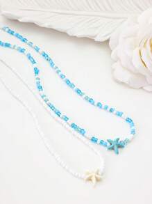 2 peças de colar gargantilha com pingente de estrela do mar e tartaruga, estilo boêmio, vintage, conjunto de joias para mulheres, presente ideal para amigos