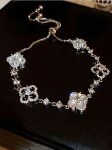 1pc Adjustable Zirconia Flower Bracelet For Women, Lightweight Luxury Elegant Style - Rose Gold - View 6