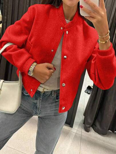 Chaqueta de béisbol gris de moda - Ropa exterior casual corta