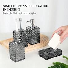 NEWBathroom Accessory Set Grid Pattern 4 Pcs Plastic Bathroom Set Include Soap Dispenser Soap Dish Toothbrush Holder Mousewash Cup Modern Bahtroom Decor Set Space Save For Bathroom (Grey 7.3 - 灰色 - 查看 5