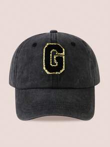 1pc Women/Men 26 Letter Baseball Cap, Washed Brim Sun Hat, Suitable For Outdoor Activities And Daily Wear, UV Protection - Black Gold Label-black Washed Cap - View 22