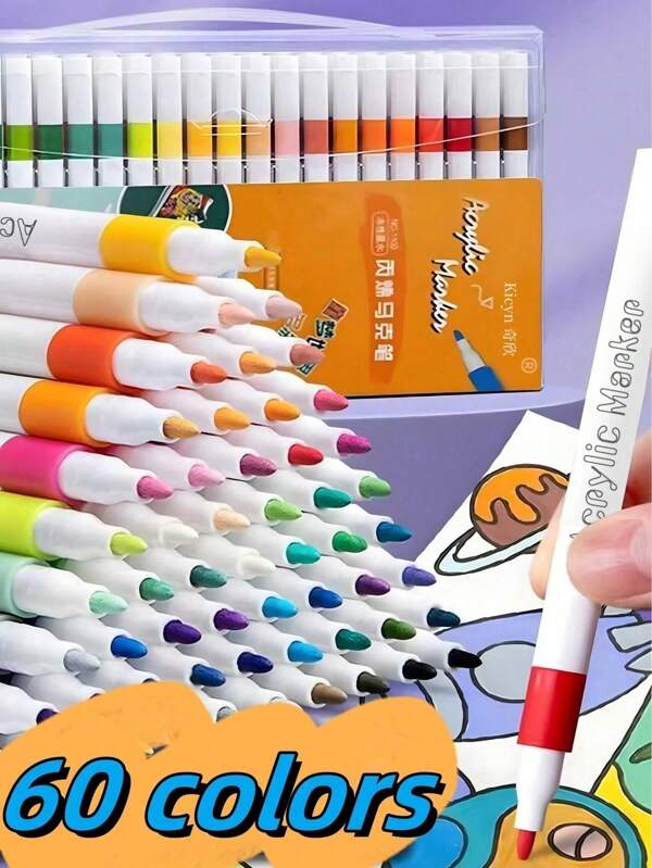 Juego de 80 marcadores acrílicos impermeables de colores, marcadores de colores, marcadores indelebles, de secado rápido y permanentes, adecuados para petroglifos, madera, tela, plástico, lienzo, vidrio, tazas, de vuelta a la escuela
