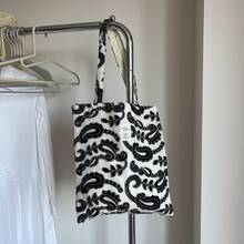 Women Shoulder Bags - 白底黑腰果繡花 - 查看 4