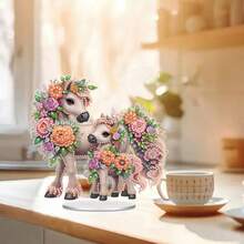 2pcs Little Horse Pattern Diamond Painting Desktop Set, 5D DIY Diamond Art Desktop Decor, Gem Inlaid Craft For Home Bedroom Tabletop Decoration