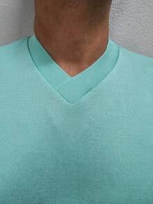 Men's Cold Weather Blouse | Men's Knitted Sweater | Winter Knitted Wool Pullover Long Sleeve V-Neck - 青綠色 - 查看 8