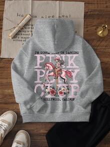1 pieza Sudadera con capucha informal estampada para niñas, forro térmico cálido, manga larga, para otoño/invierno - Sudadera divertida y colorida para inspirar la imaginación en las jóvenes usuarias