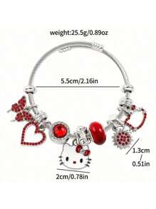 Sanrio Juego de 1 pieza, un lindo brazalete con colgante de estilo Hello Kitty con colgante de aleación y decoración roja, adecuado para uso diario y regalo - accesorios de joyería con temática de anime de moda sin chapado, adecuado para todas las estaciones.