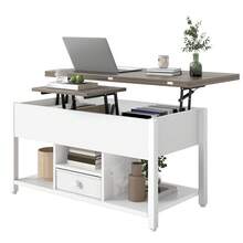 BALCONERA  White & Gray 4-In-1 Multi-Functional Lift-Top Coffee Table – Liftable Table With Drawers & Storage Space, Converts To Dining Table For Living Room/Dining Room - White - View 7