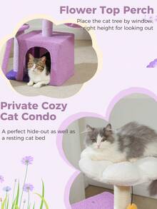 PAWZ Road Cat Tree For Indoor Cats, 31.5'' Small Flower Cat Tower Condo With Sisal Scratching Ramp, Cozy Hammock And Removable Flower Cat Bed Perch For Kittens - Purple - View 6