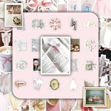 50pcs Kawaii Ballet Style Pink & White Decorative Stickers, Minimalist Korean Style, Suitable As Calendar, Mirror, Scrapbooking Stickers, School Supplies,Back To School