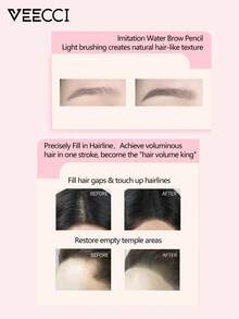 VEECCI Lápiz de cejas multifuncional a base de agua Freestyle Hairline, crea cejas naturales con efecto de pluma y relleno de línea del cabello, bolígrafo multifuncional, resistente al agua y a las manchas, herramienta esencial para principiantes - F02 Marrón ceniza - Ver 3