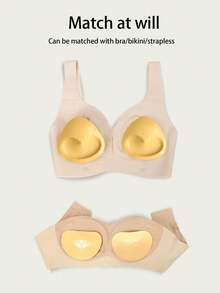 1 Pair Silicone Thickened Invisible Bra Pads For Women, Self-Adhesive Cleavage Enhancer, Prevents Slipping, Suitable For Swimwear, Bikini, Dresses, Rejects Empty Cups - Multicolor - View 3