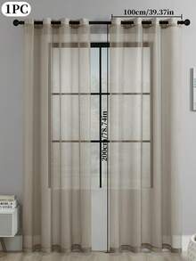 1pc Sheer Solid Color Voile Curtain, Decorative Window Sheer For Bedroom And Living Room - Light Mocha - View 23