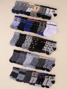 10 pares de meias curtas antiderrapantes com blocos de cores para bebês e crianças pequenas - estampas de estrelas, listras e caminhões pequenos, meias esportivas para recém-nascidos para meninos, perfeitas para uso diário, cores aleatórias - Multicolorido - Ver 2