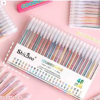 8/12/24/36/48/60 Colors Glitter Gel Pens, Large Capacity, DIY Handwriting, Glitter Fluorescent Pens For Coloring, Journaling, Art Painting, Book Decoration. Gel Pens DIY Writing & Drawing Stationery, Back To School Supplies, Gift Glitter Pens