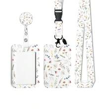 1件套（证件夹+挂绳+卡套）花卉图案多功能证件套，带可拆卸夹子和可伸缩证件卷轴，适用于护士/医务助理/教师/员工，护士节礼物 - 彩色 - 查看 8