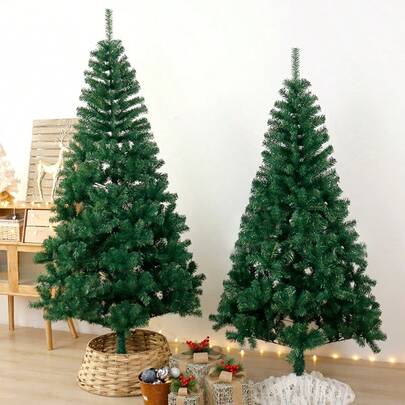 1pc Full Body Green Christmas Tree, Durable Foldable Metal Stand, Easy To Assemble, Made Of Plastic And Cast Iron Materials, Suitable For Indoor/Outdoor Holiday Decoration In Homes, Offices, And Parties Home Decor Christmas Decorations Room Decor Winter