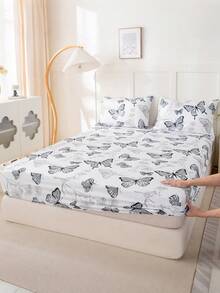 1 件蝴蝶印花床单、床上用品、床笠、床垫套、柔软舒适床上用品，适用于卧室床垫保护套床笠，可机洗